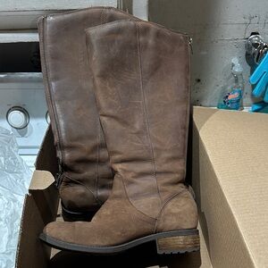 UGG Tall Leather Zip-Back Boots in Dark Brown
